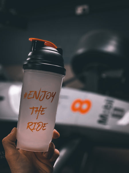 #EnjoyTheRide Black and Orange 700ml Protein Shaker Bottle