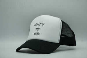 #EnjoyTheRide Retro Black and White Trucker Mesh Cap