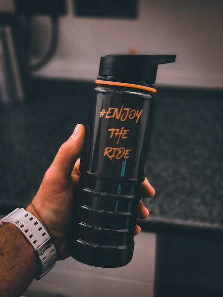 #EnjoyTheRide Black and Orange 800ml Flip Straw Water Bottle