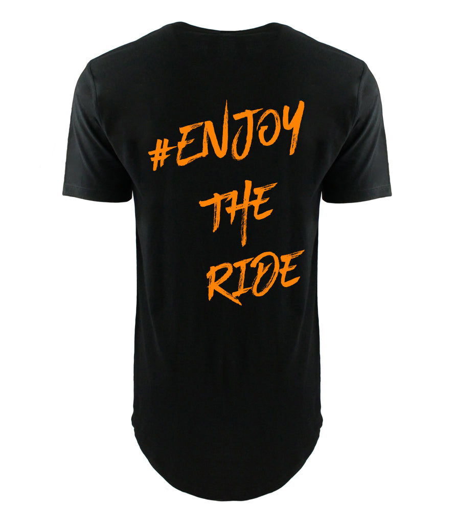 #EnjoyTheRide Black Long Line Body T-Shirt - The Orange One