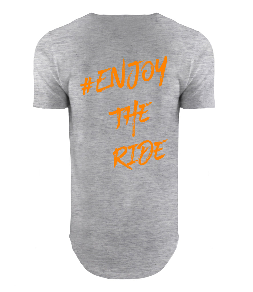 #EnjoyTheRide Grey Long Line T-Shirt - The Orange One